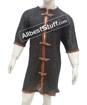 Half Sleeve Chain Mail Hauberk Round Riveted Solid Chest 52