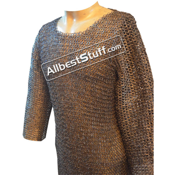 Titanium Long Sleeve Flat Riveted Chainmail Shirt Chest 48