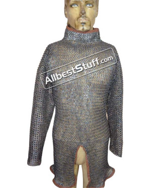 High Collar Titanium Chain Mail Hauberk Chest 40