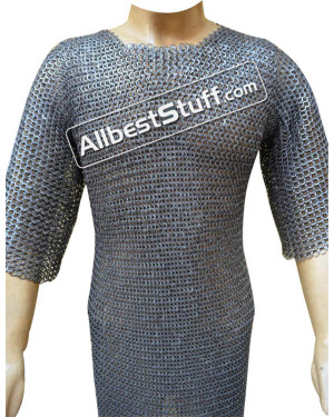 Chain Mail Hauberk Wedge Riveted Alternating Solid Chest 40