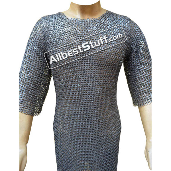 Chain Mail Hauberk Wedge Riveted Alternating Solid Chest 40