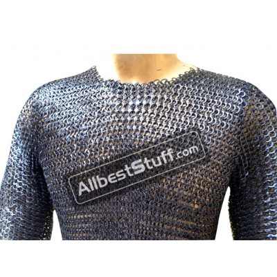 Chain Mail Hauberk Wedge Riveted Maille Long Sleeves