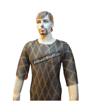Maille Hauberk Butted Chain Mail Shirt with Brass Design