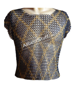 Maille Hauberk Butted Chain Mail Shirt Sleeveless Brass Design