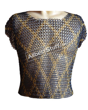 Maille Hauberk Butted Chain Mail Shirt Sleeveless Brass Design