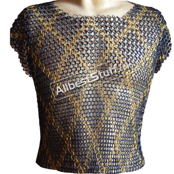 Maille Hauberk Butted Chain Mail Shirt Sleeveless Brass Design