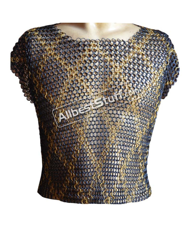Maille Hauberk Butted Chain Mail Shirt Sleeveless Brass Design