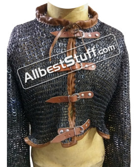 Medieval Flat Riveted Chain Mail Short Length Front Open