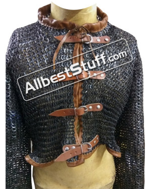 Medieval Flat Riveted Chain Mail Short Length Front Open