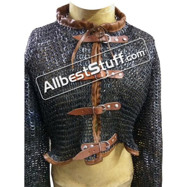 Medieval Flat Riveted Chain Mail Short Length Front Open