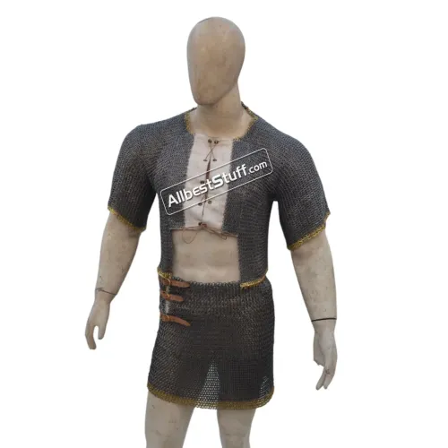6 mm Flat Riveted with Solid Ring Chainmail Half Body Shirt & Skirt Combo