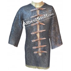 Medieval Chain Mail Shirt Flat Dome Riveted Leather Solid Brass Maille