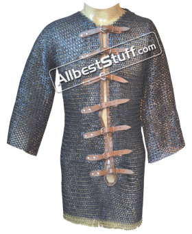 Medieval Chain Mail Shirt Flat Dome Riveted Leather Solid Brass Maille