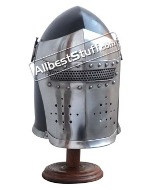 Medieval Visored Barbute Helmet
