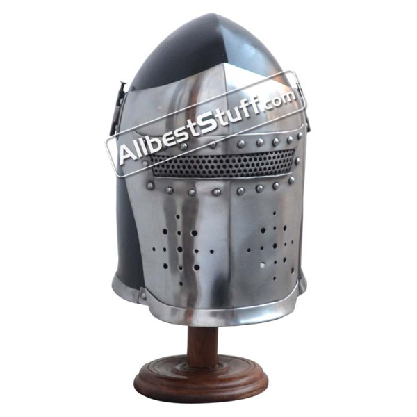 Medieval Visored Barbute Helmet