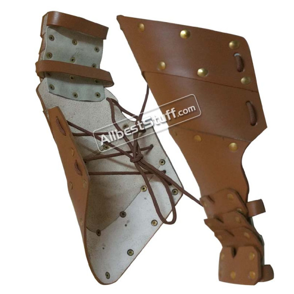 Medieval Leather Gothic Gauntlets Hand Protection Light Brown