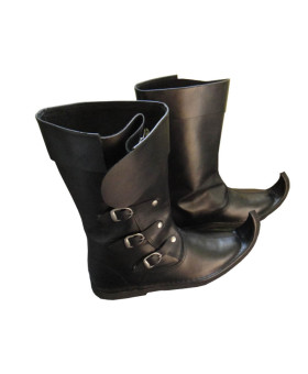 Medieval Leather Boots 3 Buckle Black Re-enactment Mens Shoe