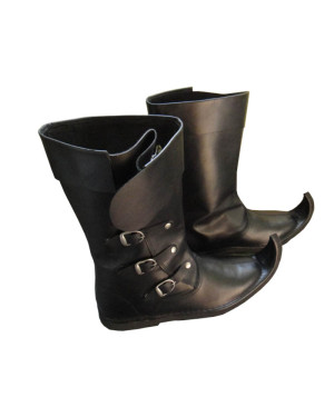 SALE! Medieval Leather Boots 3 Buckle Black Re-enactment Mens Shoe