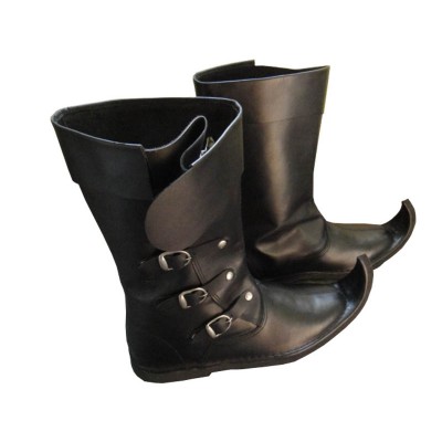 Medieval Leather Boots 3 Buckle Black Re-enactment Mens Shoe 
