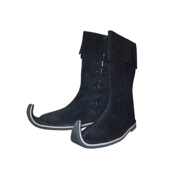 Medieval Leather Pirate Long Boots Black