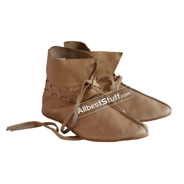 Medieval Leather Shoe Ankle Length Brown, Natural Leather OR Black