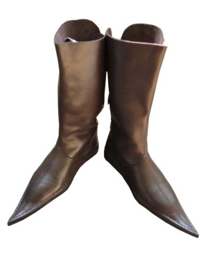 Medieval Leather Boots 3 Buckle Brown Long