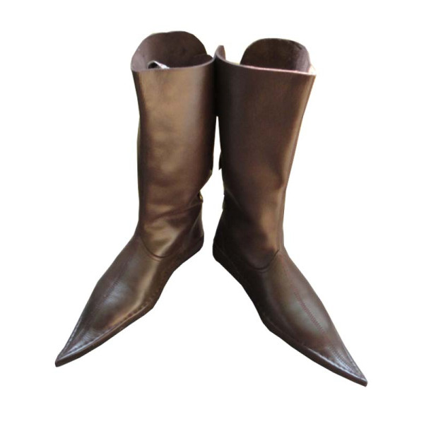 Medieval Leather Boots 3 Buckle Brown Long