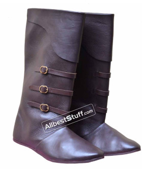 Medieval Leather Boots Long with Brass Buckle