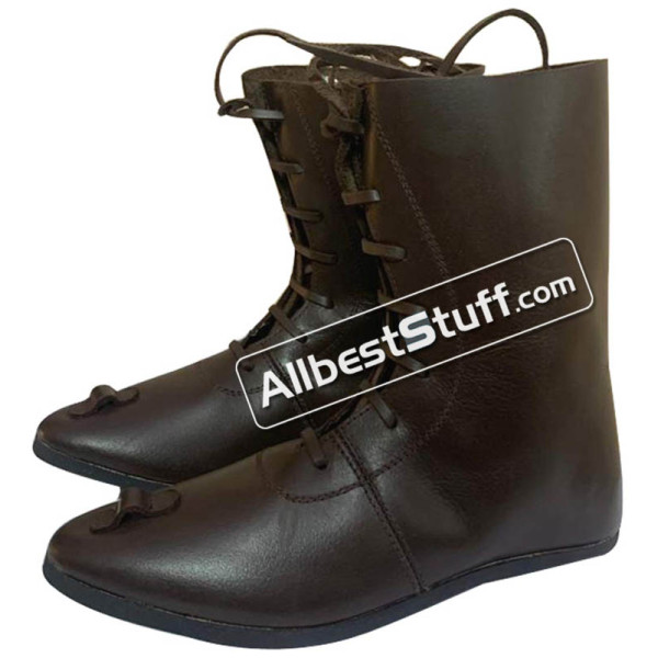 SALE! Medieval Ankle Leather Sole Shoes Hand Made Long Boots