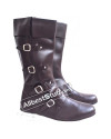 Medieval Leather Boots Long 4 Buckle Brown Hobnail Sole image 1