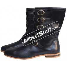 Medieval Long Shoe 5 Brass Buckle Rubber Sole Leather Boots