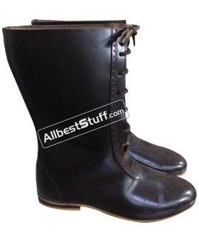 Medieval Long Shoe Rubber Sole Leather Boots Laces