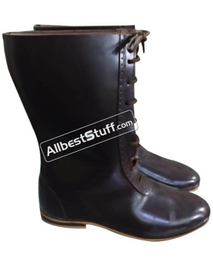 Medieval Long Shoe Rubber Sole Leather Boots Laces