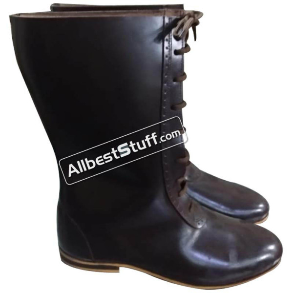 Medieval Long Shoe Rubber Sole Leather Boots Laces