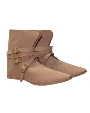 Medieval Leather Shoe Three Brass Buckle