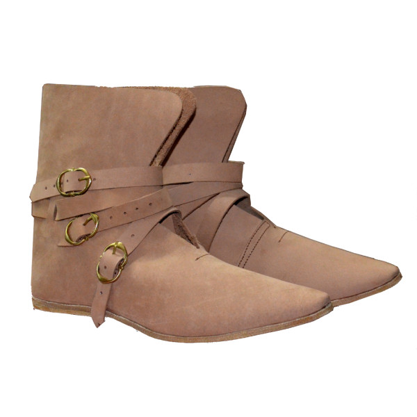 Medieval Leather Shoe Three Brass Buckle