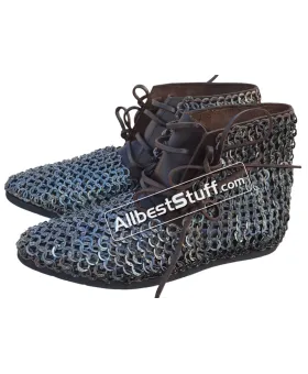 Medieval Ankle Leather Shoes with Titanium Chainmail