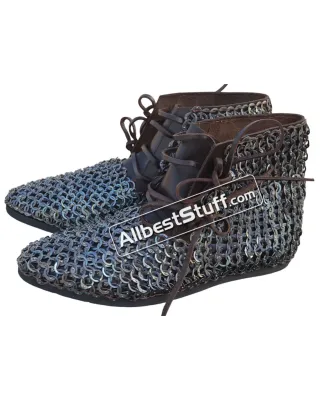 Medieval Ankle Leather Shoes with Titanium Chainmail