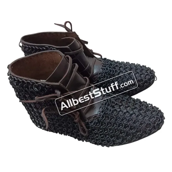 Medieval Ankle Rubber Sole Shoes with Chain mail