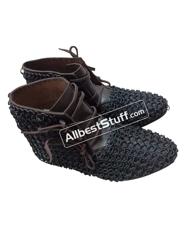 Medieval Ankle Rubber Sole Shoes with Chain mail