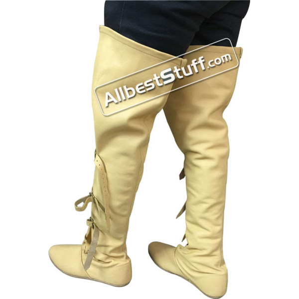 Medieval Thigh Length Boots Soft Leather Shoes SCA Renaissance
