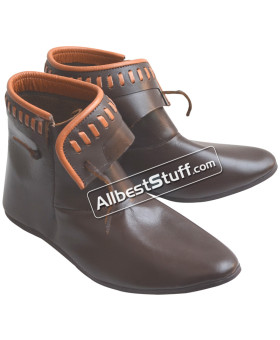 Medieval Leather Decorated Boots Renaissance Ankle Length Shoes
