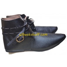 Medieval Leather Shoe Single Brass Buckle