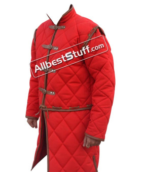 Medieval Leather Edging Arthur Full Sleeve Gambeson with Tasset