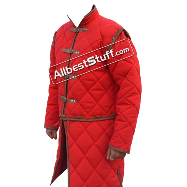 Medieval Leather Edging Arthur Full Sleeve Gambeson with Tasset