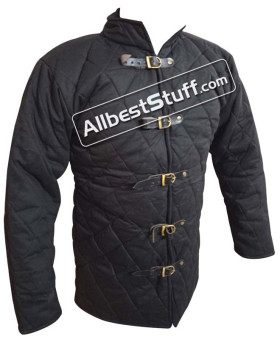 SALE! Medieval Gambeson 5 Buckle Long Padded Armor Black Color