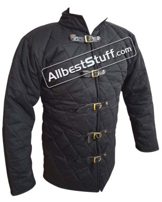 SALE! Medieval Gambeson 5 Buckle Long Padded Armor Black Color