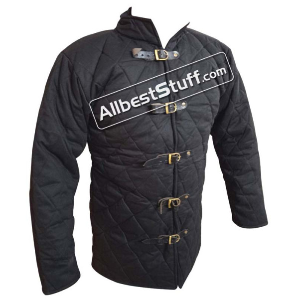 SALE! Medieval Gambeson 5 Buckle Long Padded Armor Black Color