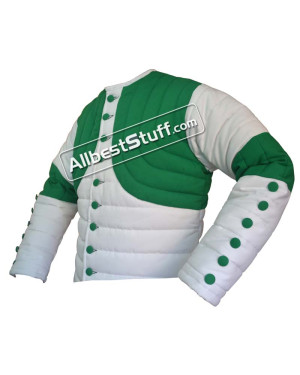 Thick Padded Design Gambeson White with Green