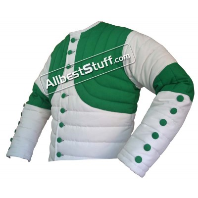 Thick Padded Design Gambeson White with Green